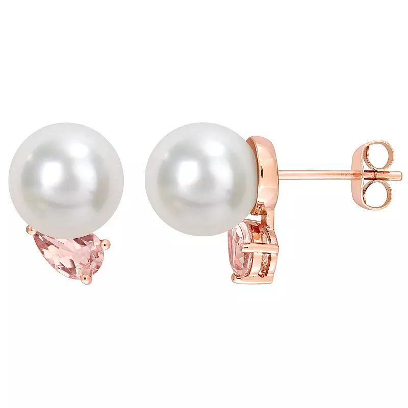 Stella Grace 14k Rose Gold South Sea Cultured Pearl & Morganite Stud Earrings, Womens Product Image