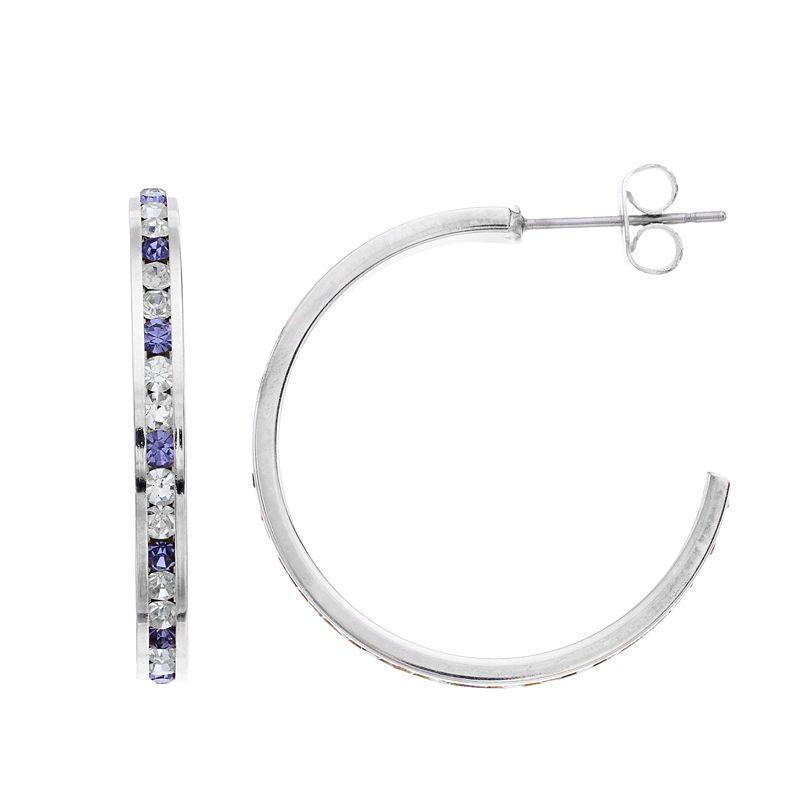 Traditions Jewelry Company Silver Tone Crystal C-Hoop Earrings, Womens Silver Tone Pink Product Image