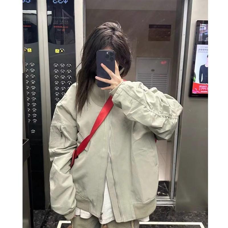 Plain Zip Bomber Jacket Product Image