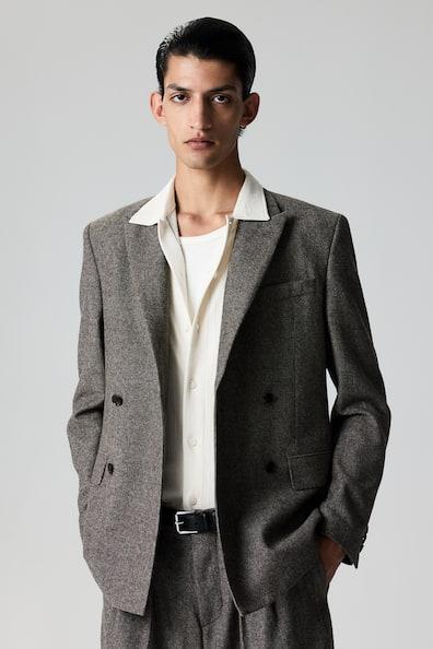 Regular Fit Wool-Blend Double-Breasted Jacket Product Image