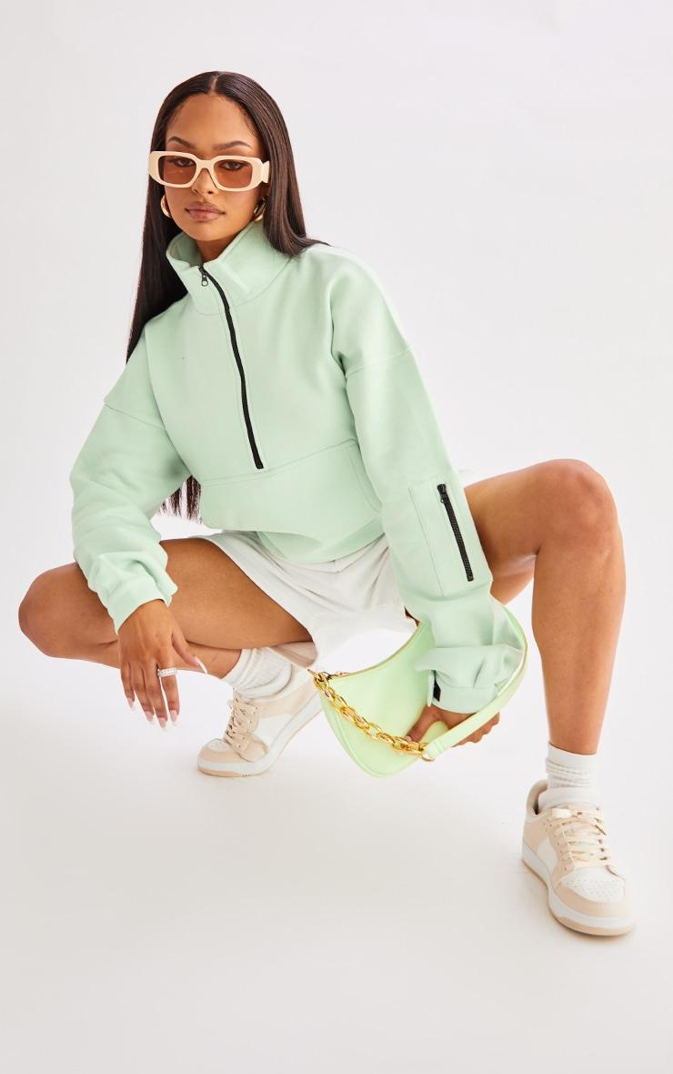 REEL Cotton Pale Green Oversized Zip Front Sweatshirt Product Image