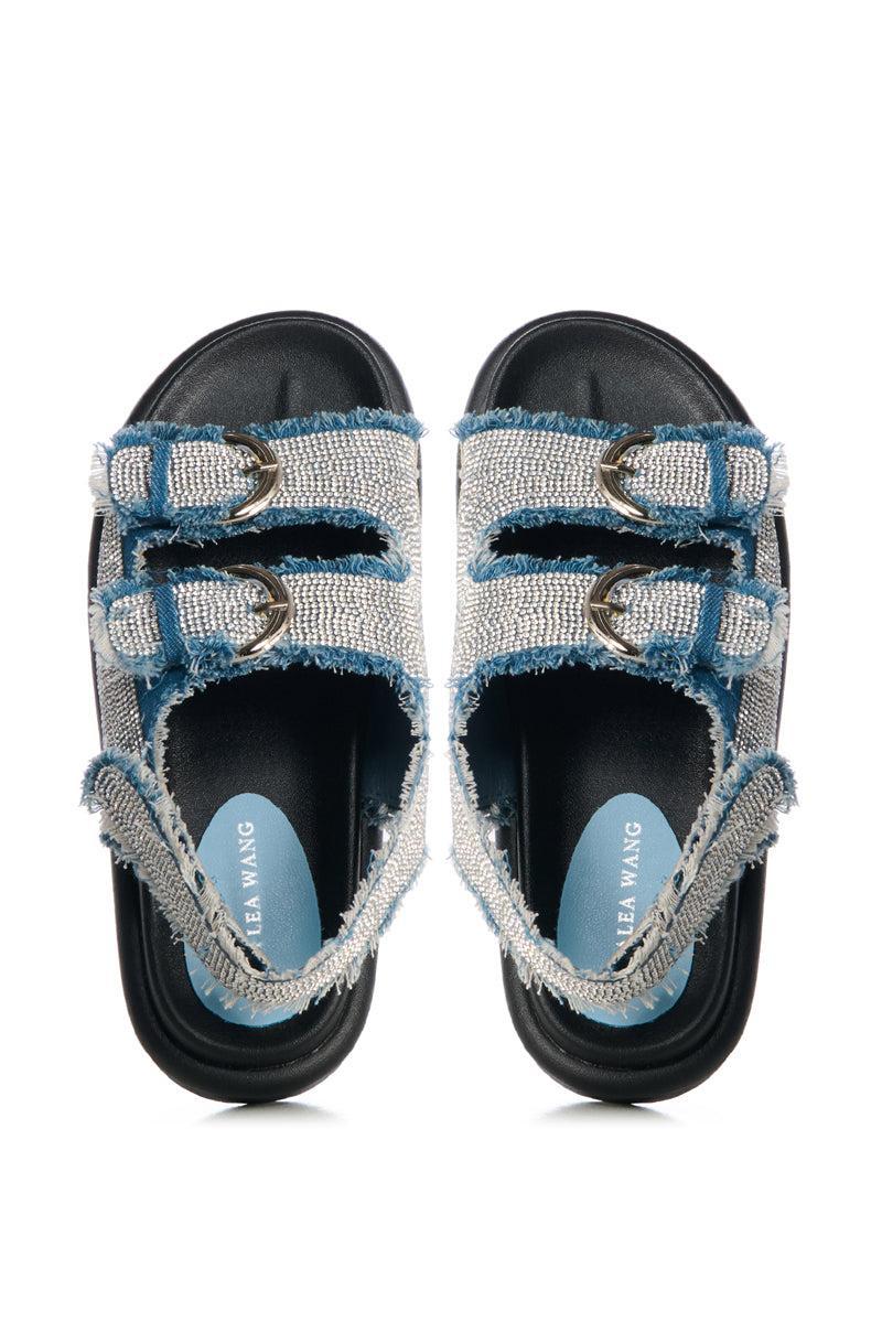 AZALEA WANG BASIA DENIM SILVER RHINESTONE SANDAL Product Image