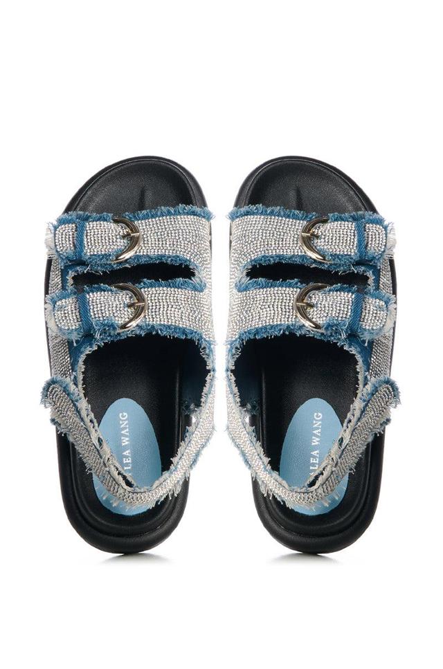 AZALEA WANG BASIA DENIM SILVER RHINESTONE SANDAL Product Image