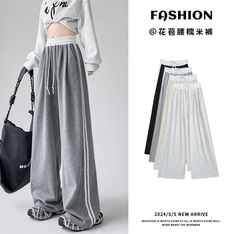 High Waist Striped Print Wide Leg Pants (various Designs) Product Image