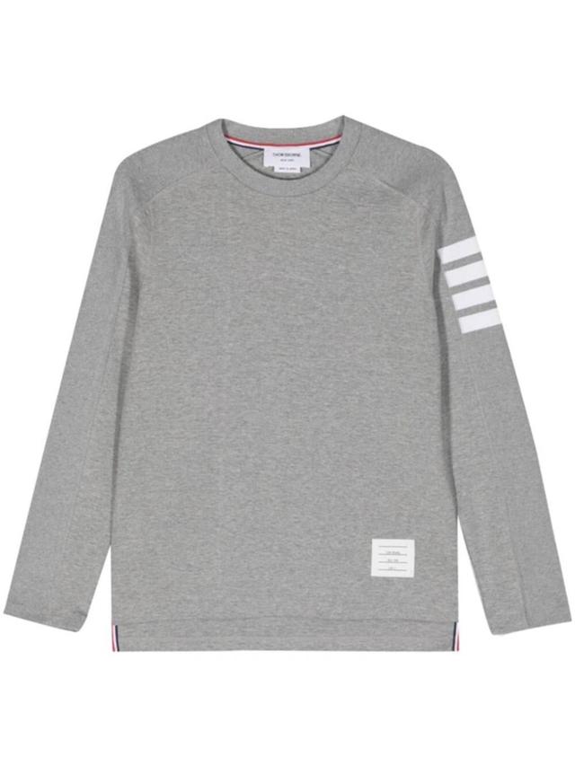 Long Sleeve Tee With 4 Bar Stripe In Milano Cotton In Grey Product Image