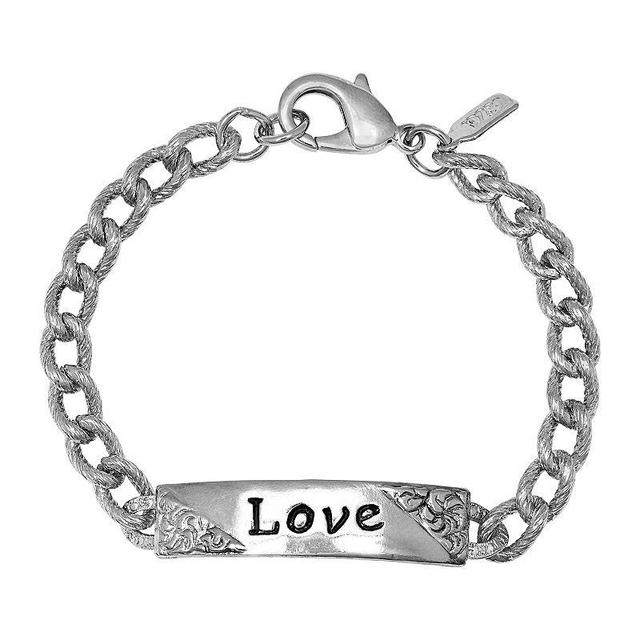 1928 Silver Tone Embossed Love Curb Link Bracelet, Womens, Gray Product Image