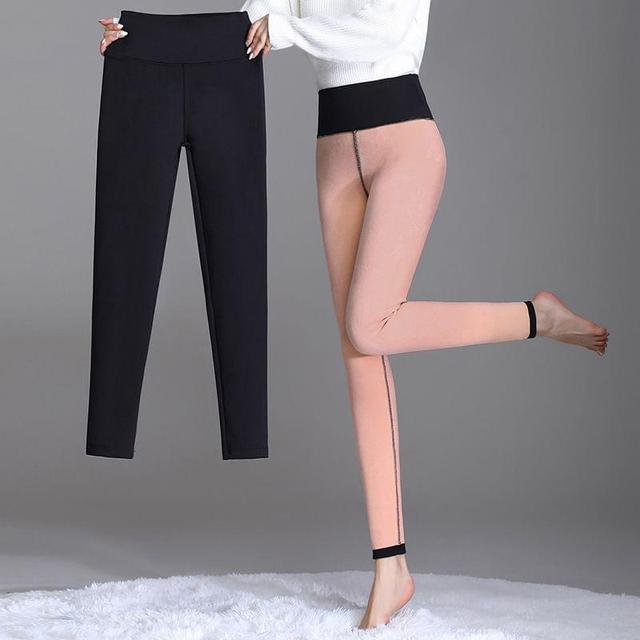 High Waist Plain Fleece-Lined Yoga Leggings Product Image