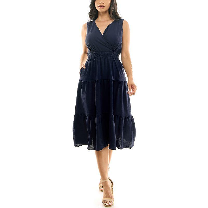 Womens Nina Leonard Tiered Smocked Midi Dress Product Image