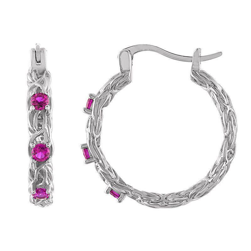 Designs by Gioelli Sterling Silver Gemstone Byzantine Hoop Earrings, Womens, White Product Image