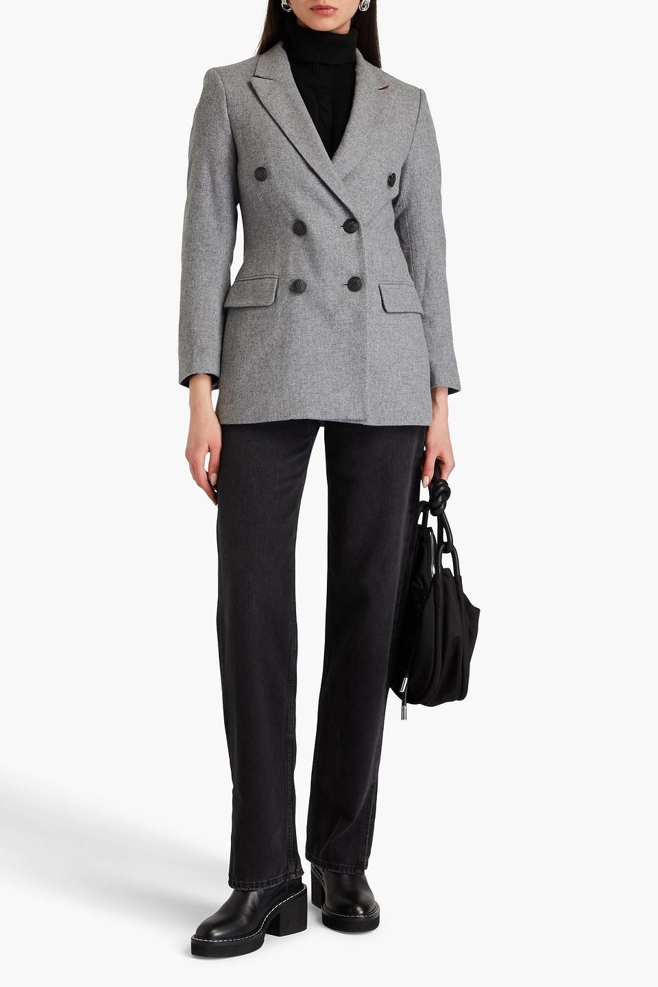 Double-breasted Wool-blend Blazer In Grey Product Image