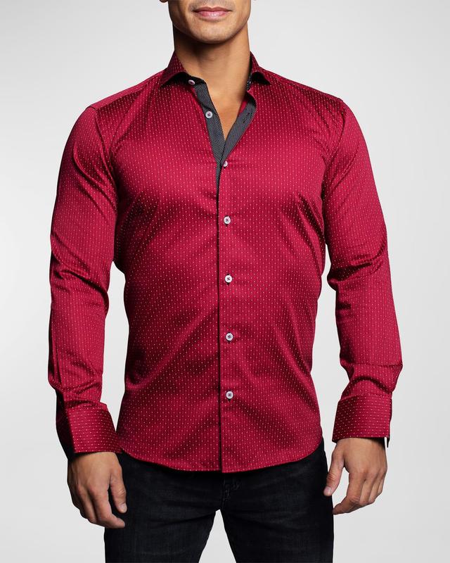 Maceoo Einstein Dotline Red Contemporary Fit Button-Up Shirt Product Image