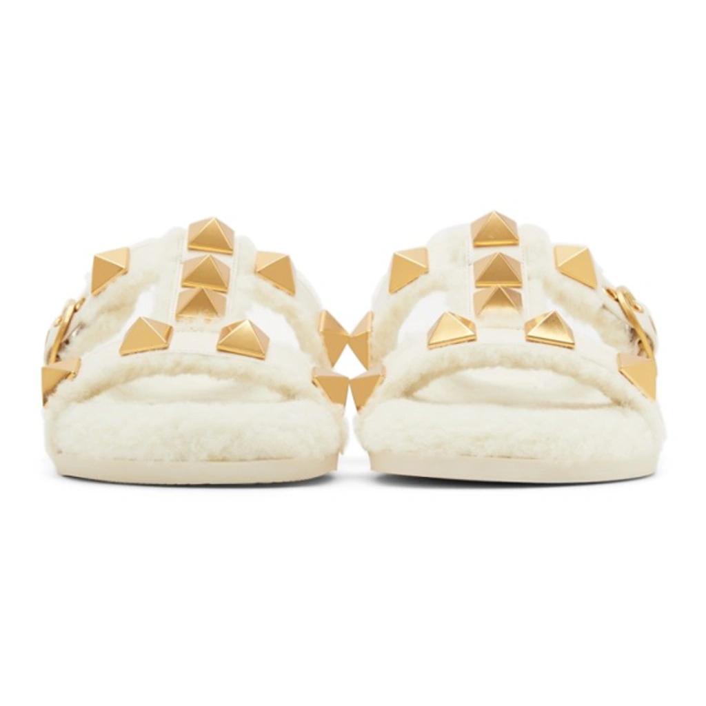 Shearling Roman Stud Slides In Ivory Product Image