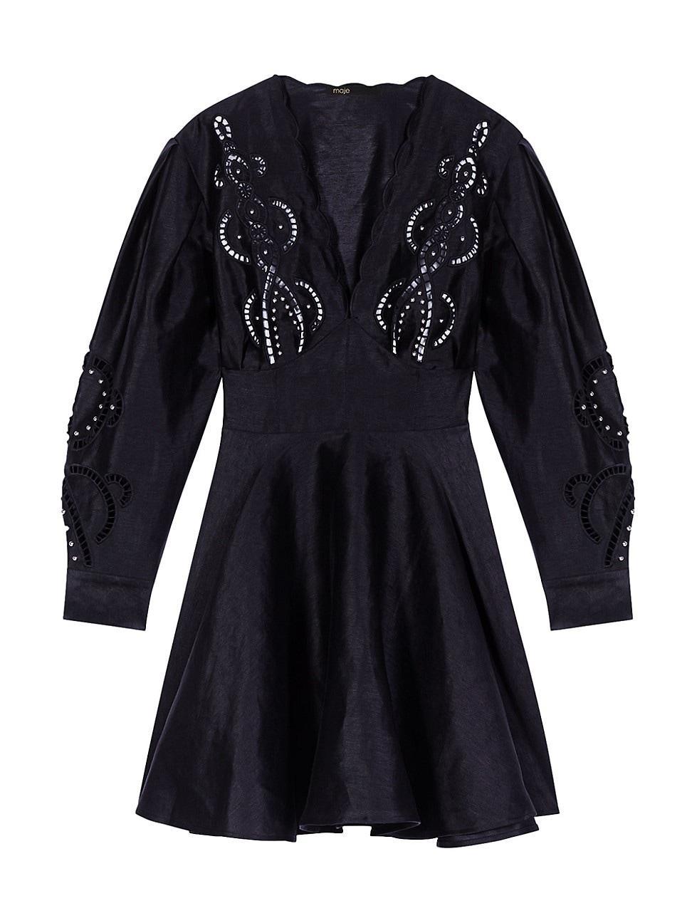 Womens Short Embroidered Linen Dress Product Image