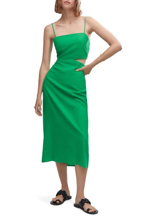 MANGO Cutout Linen Blend Midi Dress Product Image