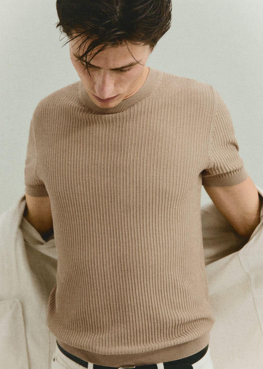 MANGO MAN - Ribbed knit t-shirt beigeMen Product Image