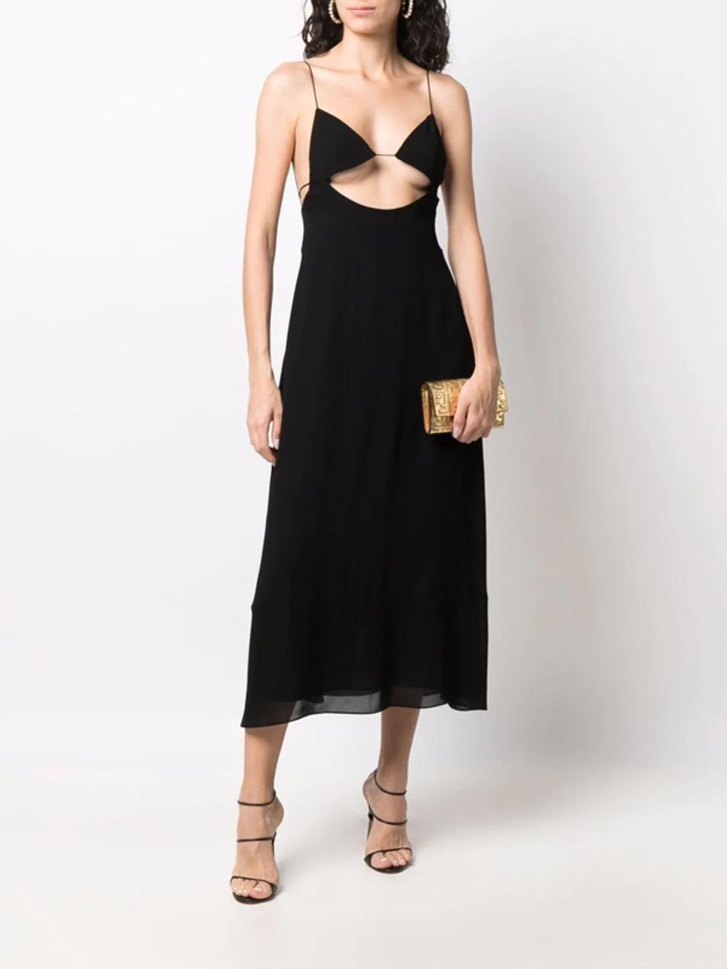 Open-back Cutout Crepe De Chine Midi Dress In Noir Product Image