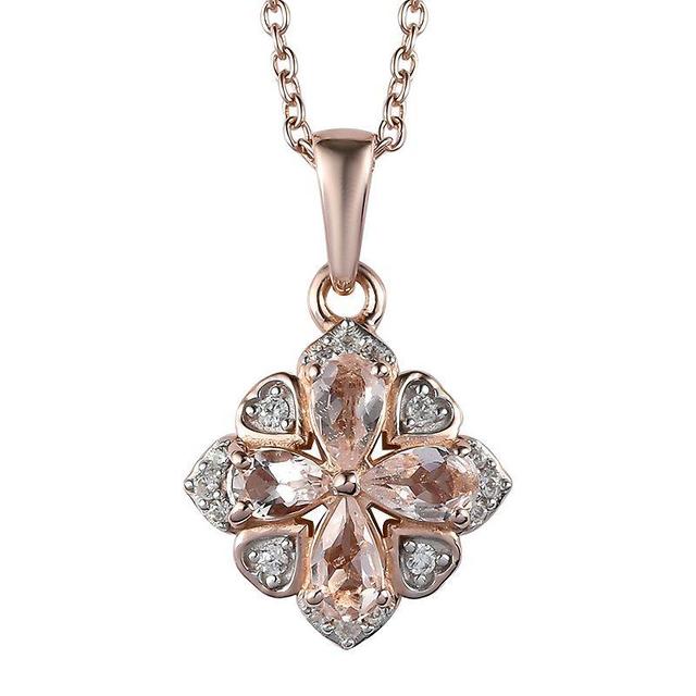 14k Rose Gold Over Silver Morganite & White Zircon Accent Pendant Necklace, Womens, Pink Tone Product Image