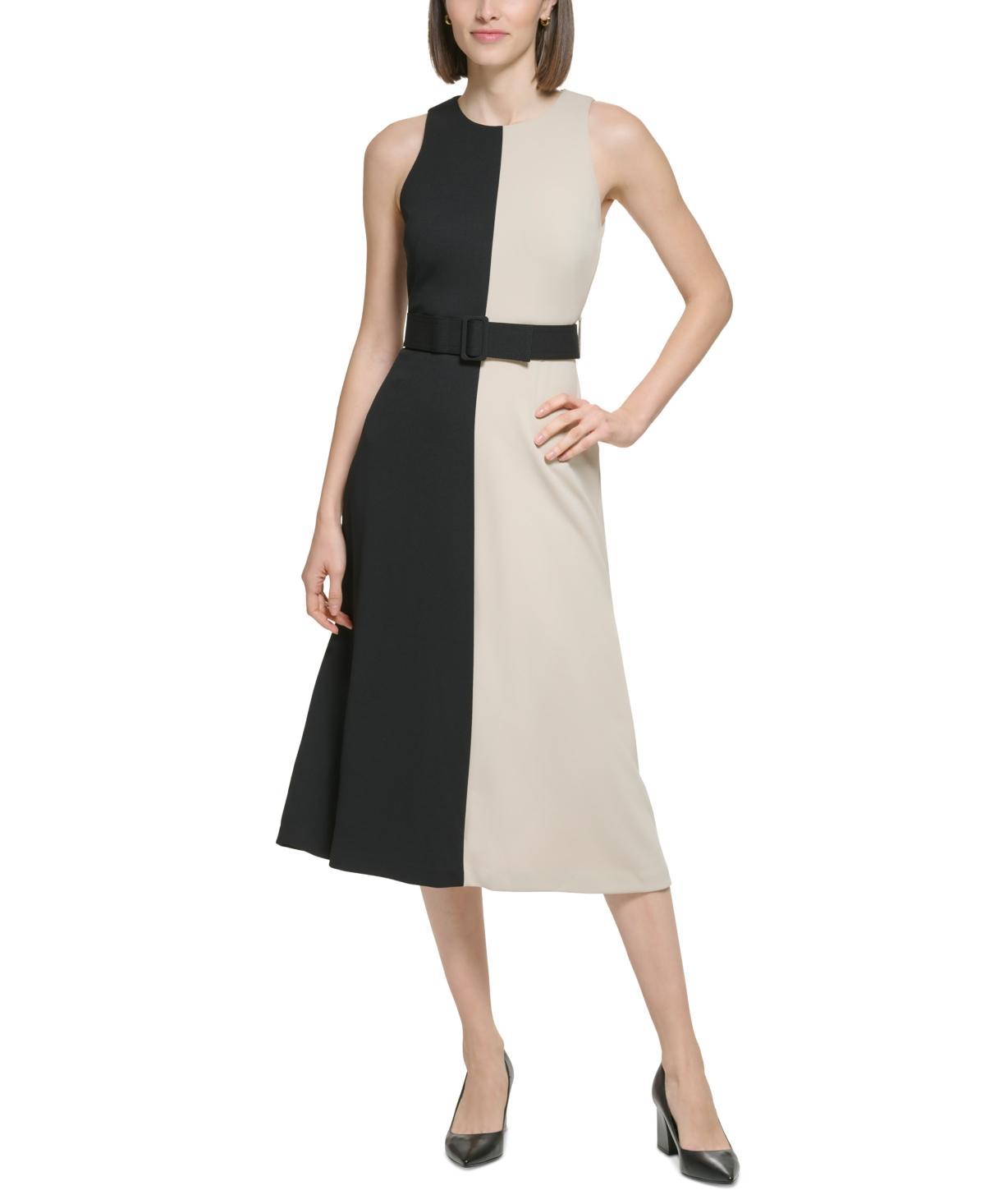 Calvin Klein Womens Belted Split A-Line Dress Product Image