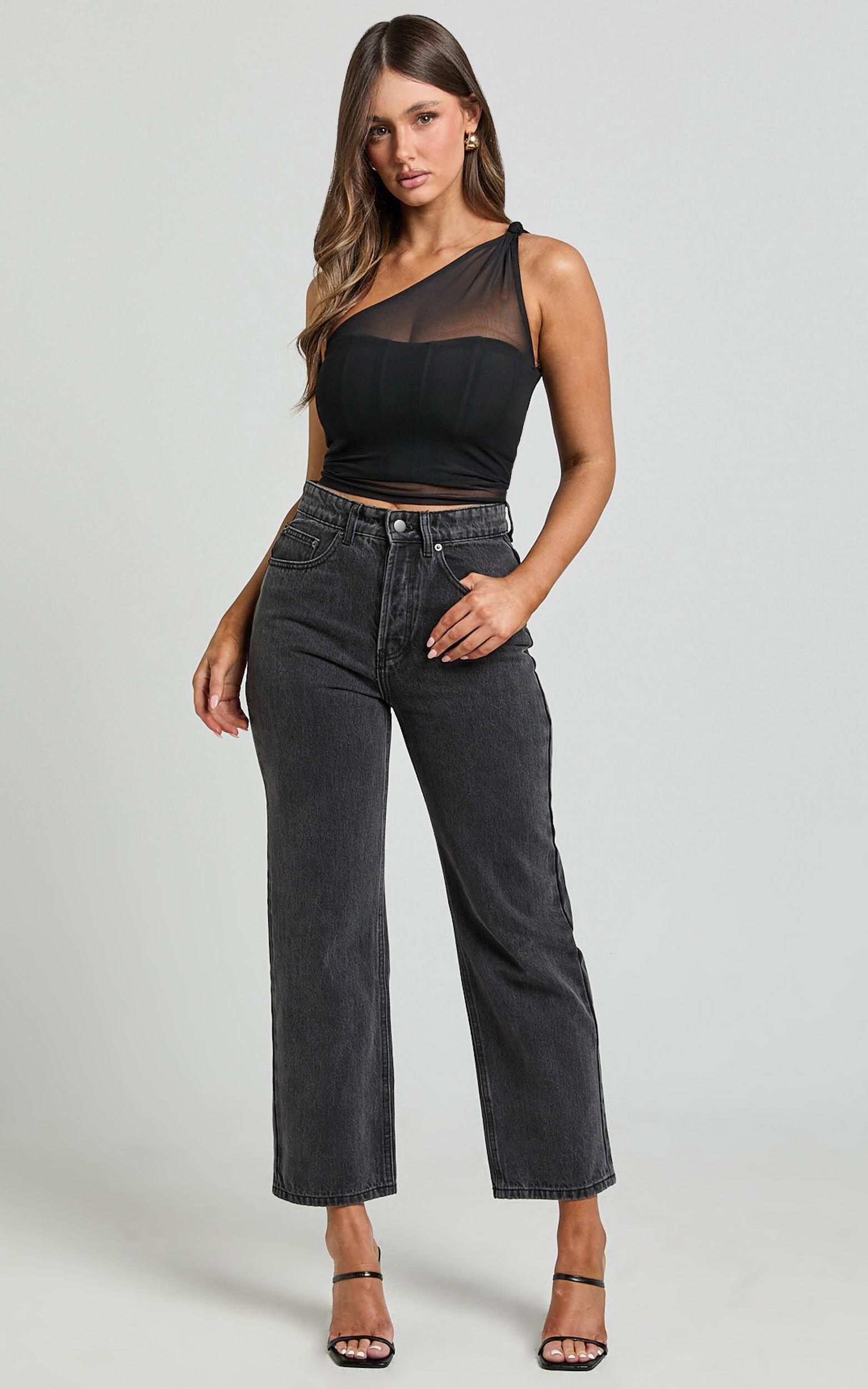 Wilkins Jeans - High Waisted Straight Leg Cropped Hem Jeans in Washed Black Product Image