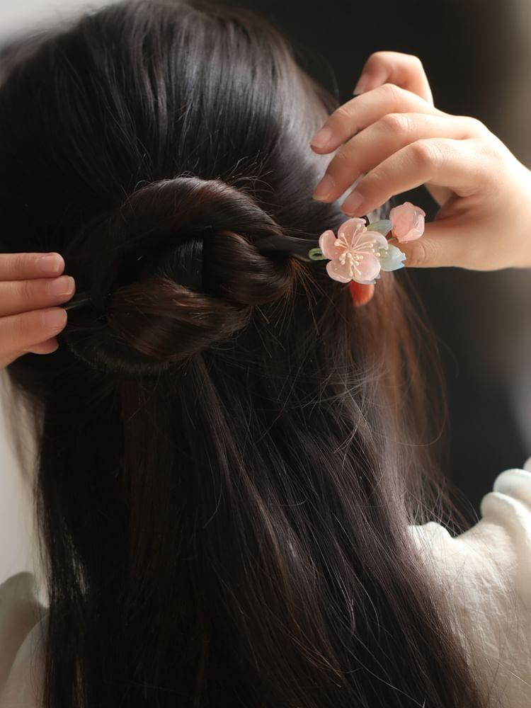 Floral Glass Wooden Hair Stick Product Image