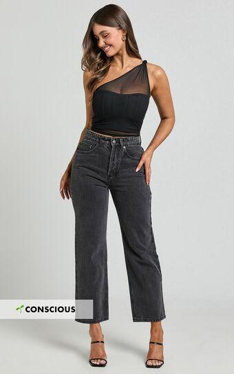 Wilkins Jeans - High Waisted Straight Leg Cropped Hem Jeans in Washed Black Product Image