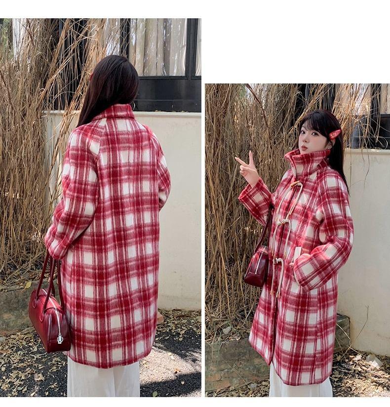 Plus Size Plaid Midi Single-Breasted Coat Product Image