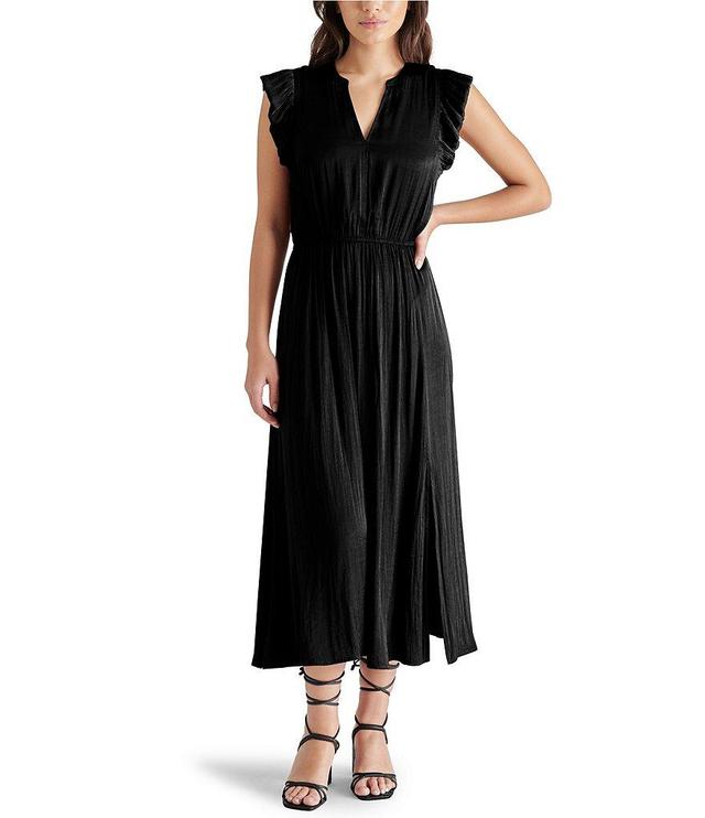 Steve Madden Allegra Split V Neck Ruffle Sleeveless Midi Dress Product Image