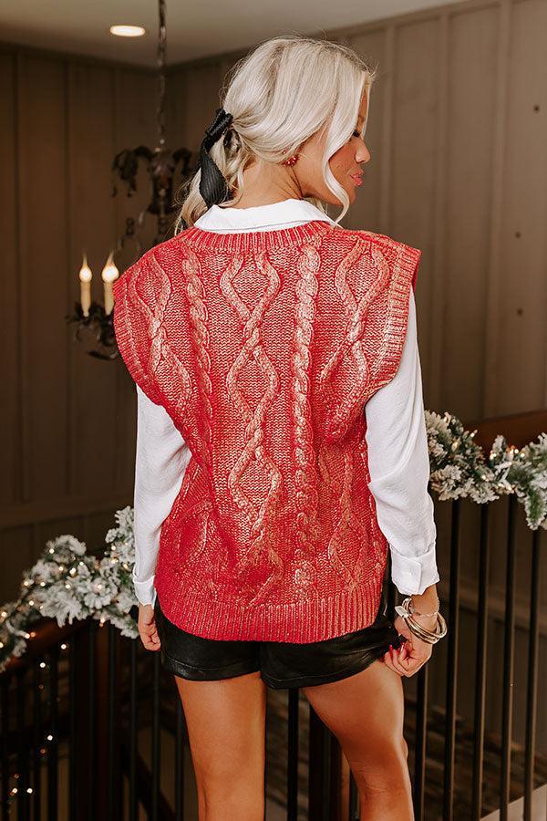 Holiday Party Metallic Knit Vest Top in Red Product Image