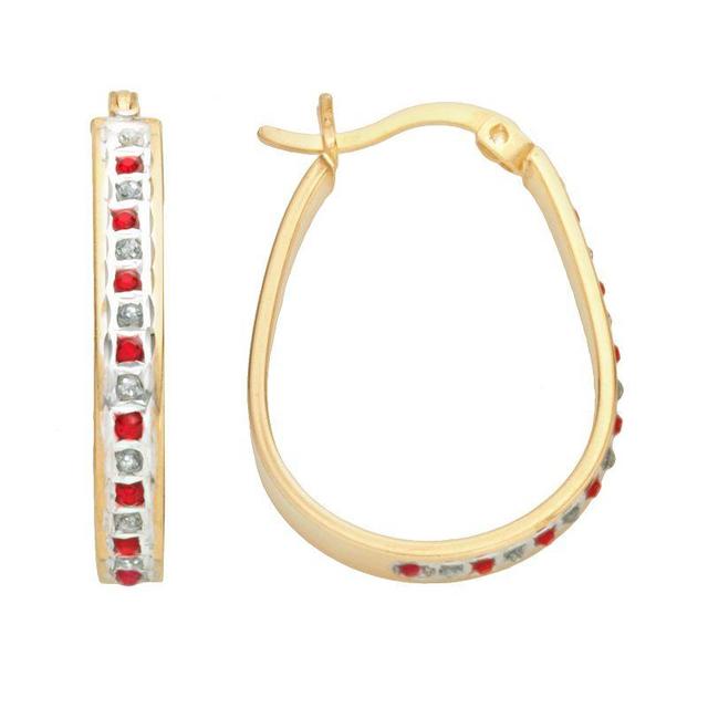 18k Gold-Over-Silver Ruby and Diamond Accent Pear Hoop Earrings, Womens, Red Product Image