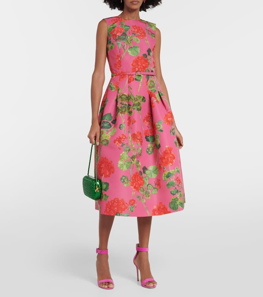 OSCAR DE LA RENTA Floral Faille Midi Dress In Red Geranium Product Image