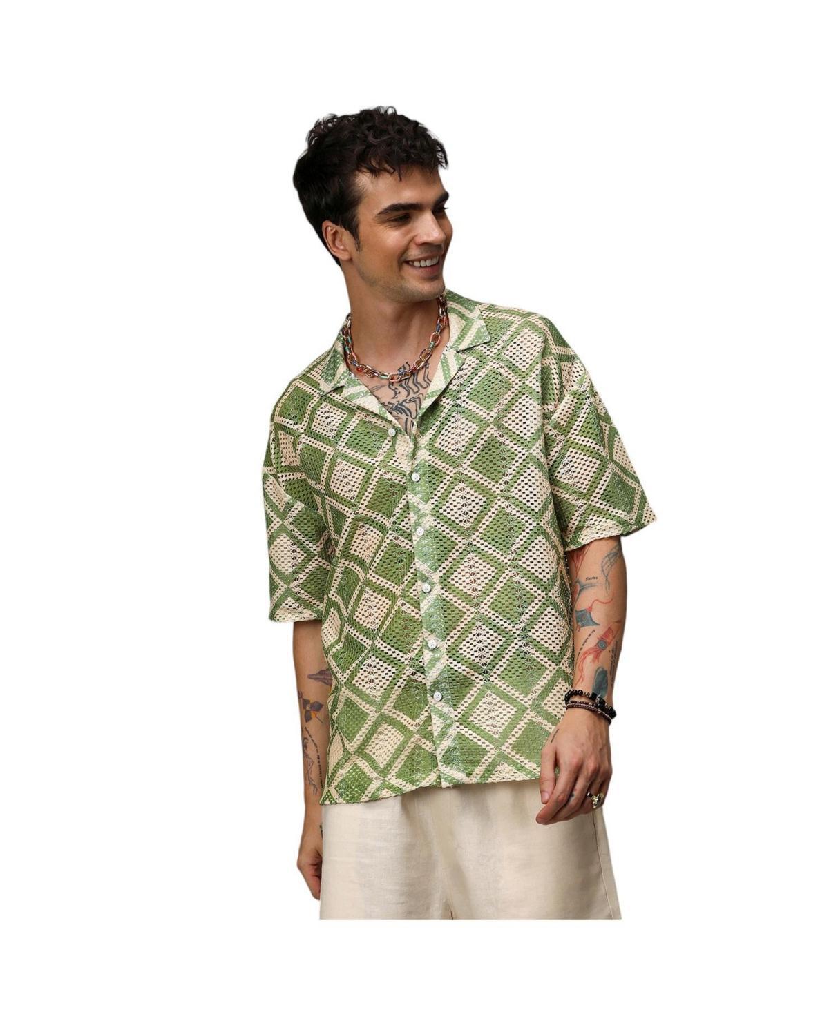 Campus Sutra Mens Geometric Block Oversized Shirt Product Image