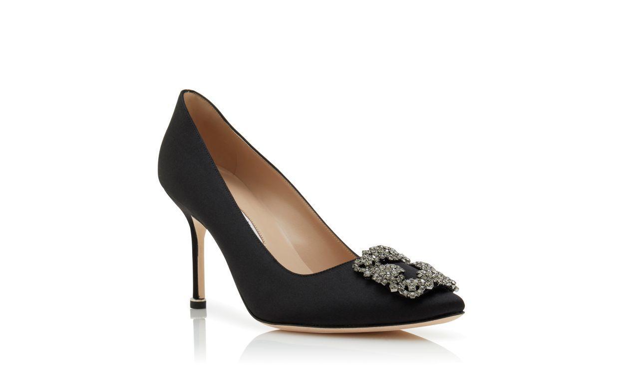 HANGISI 90 Black Satin Jewel Buckle Pumps Product Image