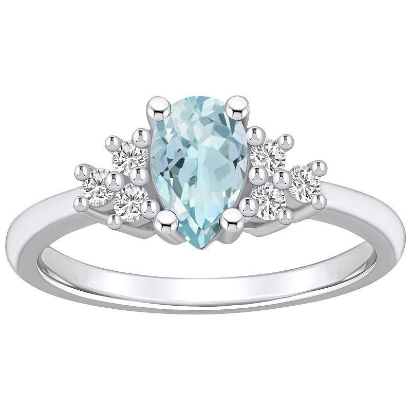 Alyson Layne 14k White Gold Pear Shape Aquamarine & 1/5 Carat T.W. Diamond Ring, Womens Blue Product Image