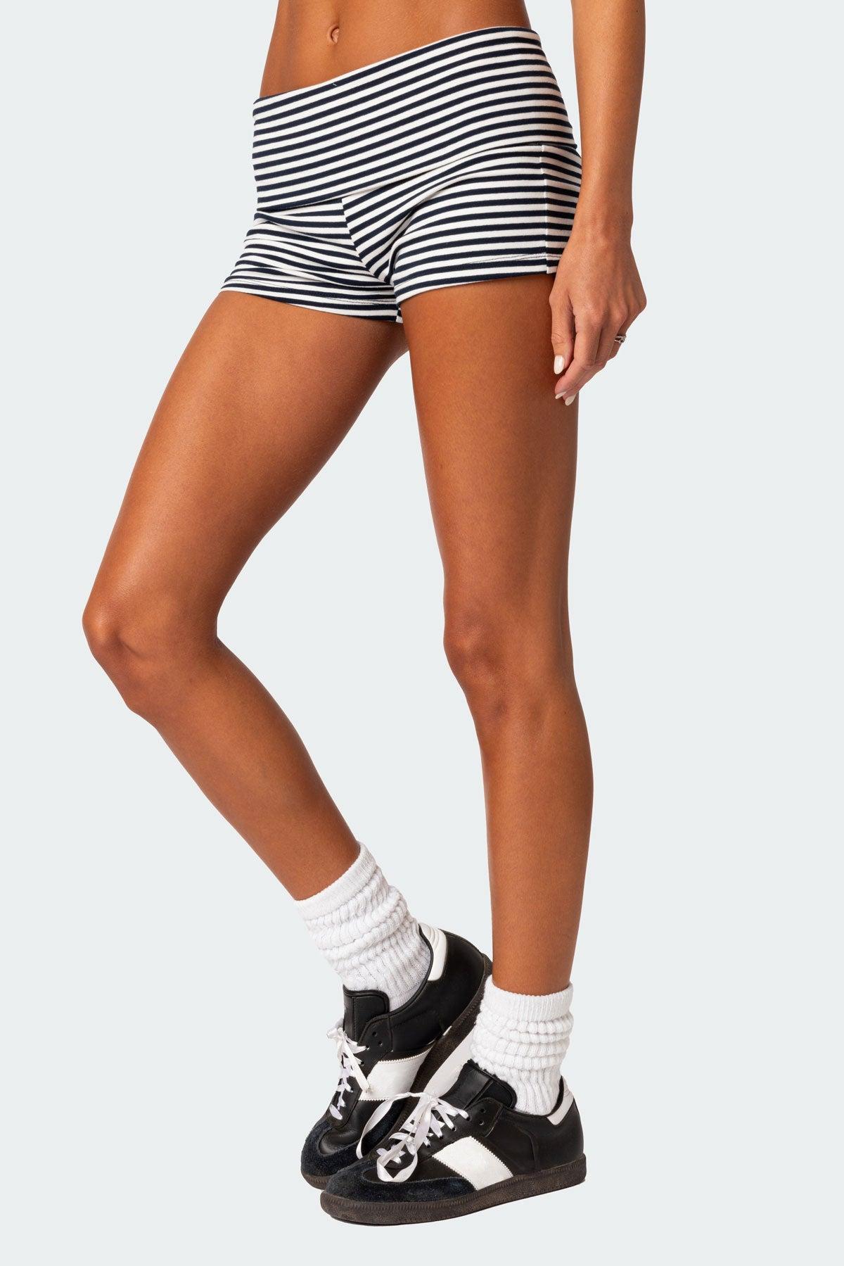 Striped Fold Over Shorts Product Image