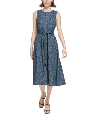 Calvin Klein Womens Tweed Belted A-Line Dress Product Image