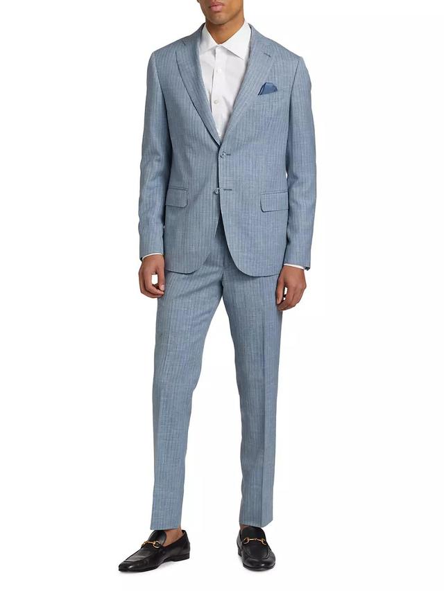 Slim-Fit Pinstriped Chambray Wool-Blend Suit Product Image