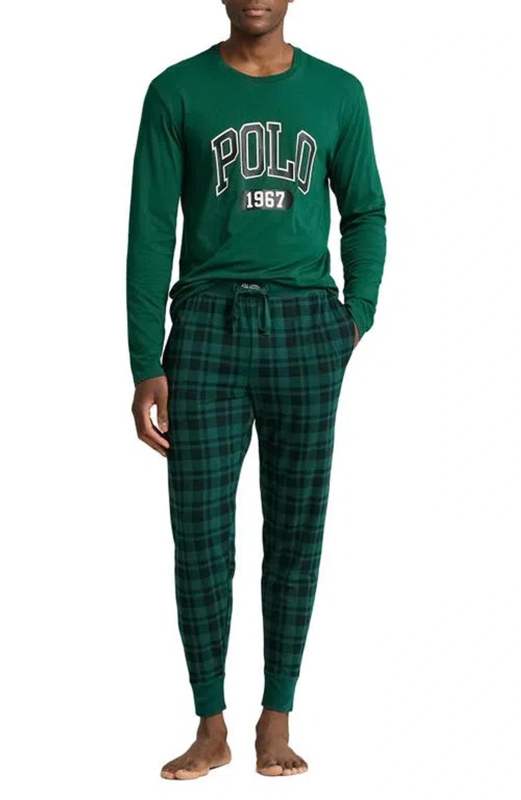 POLO RALPH LAUREN Cotton Blend Jersey Pajamas In Green Multi Product Image