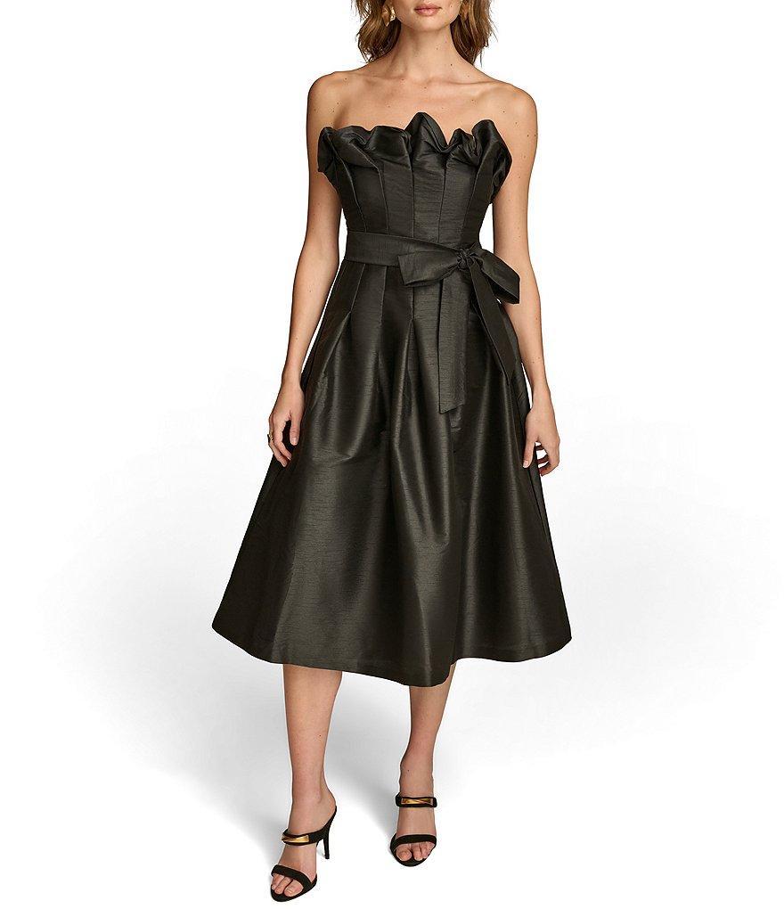 Donna Karan Dupioni Strapless Pleated A-Line Cocktail Dress Product Image