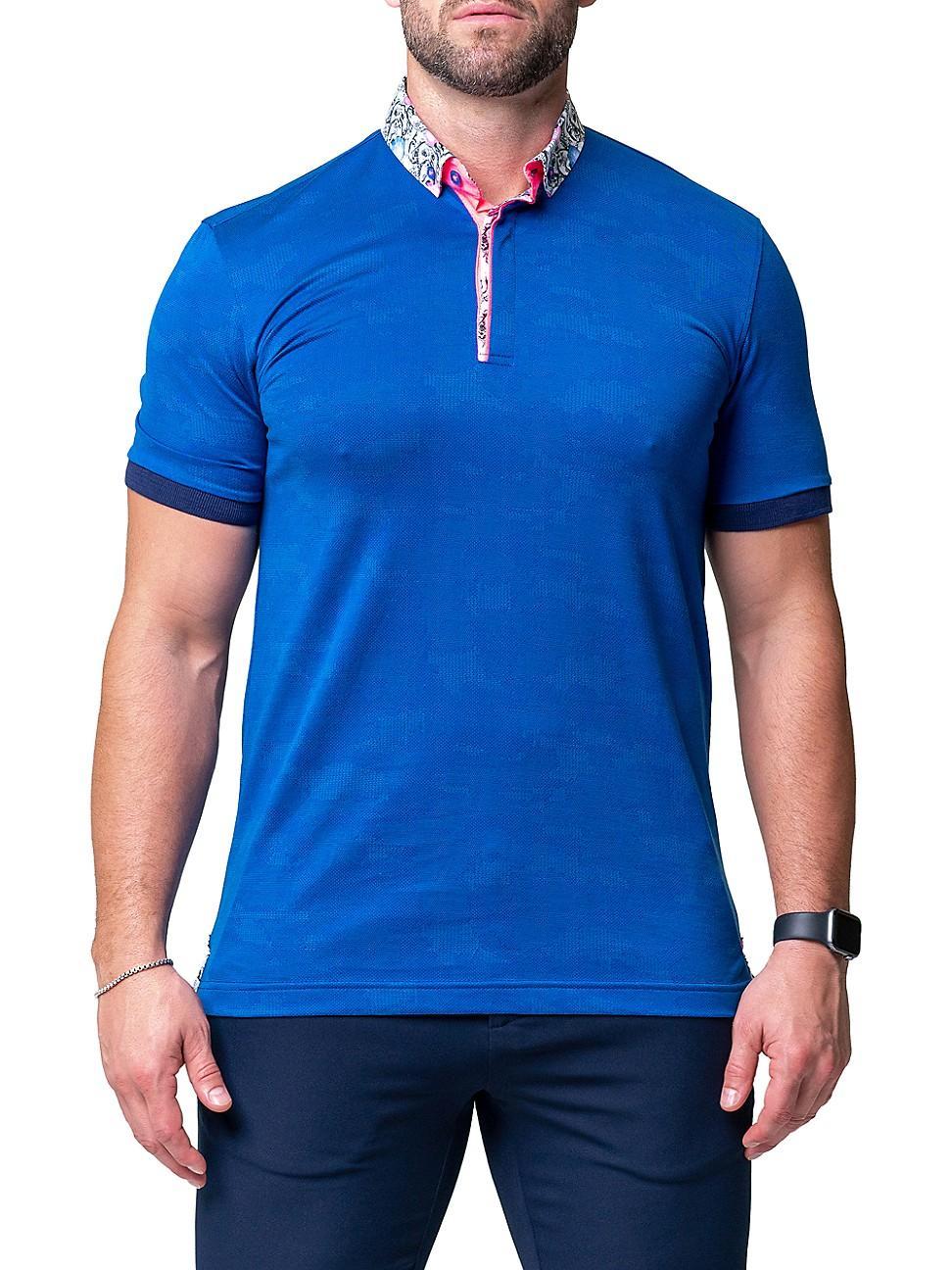 Maceoo Mozarttazo Blue Jacquard Button-Down Polo Product Image