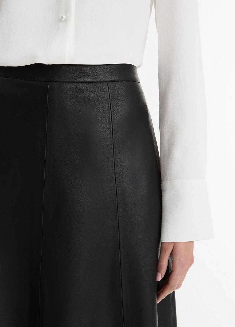 Mid-Rise Flared Leather Skirt Product Image