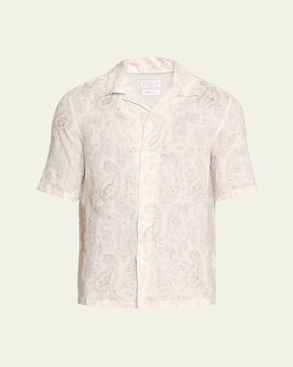 Mens Paisley Linen Short Sleeve Easy Fit Shirt Product Image