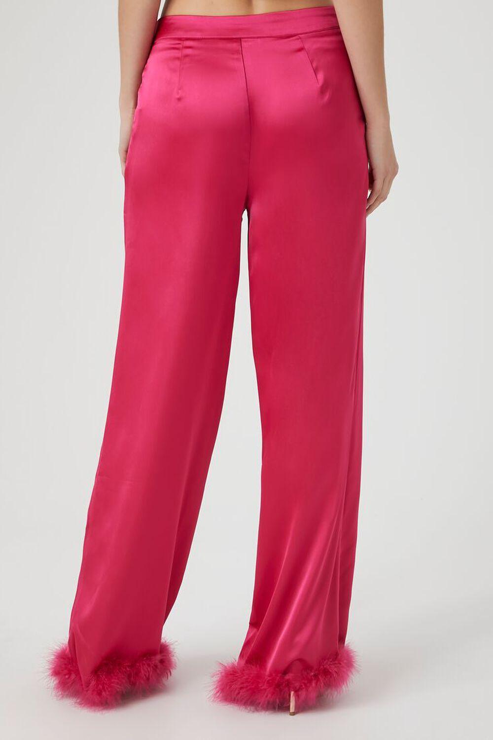 Satin Faux Fur-Trim Pants | Forever 21 Product Image