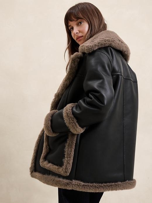 Vegan Leather Shearling Jacket Product Image