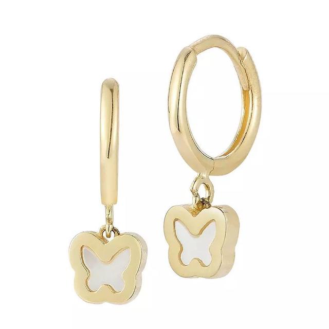 LUMINOR GOLD 14k Gold Mother of Pearl Mini Butterfly Huggie Hoop Earrings, Womens Product Image