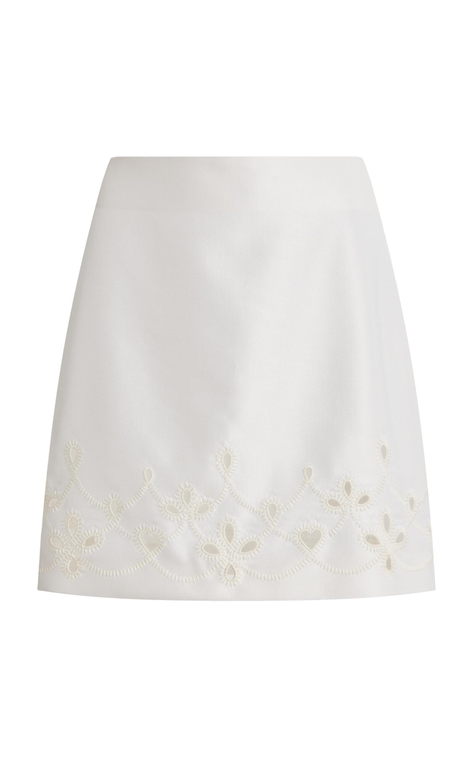 Eyelet Cutout Wool-silk Mini Skirt In White Product Image