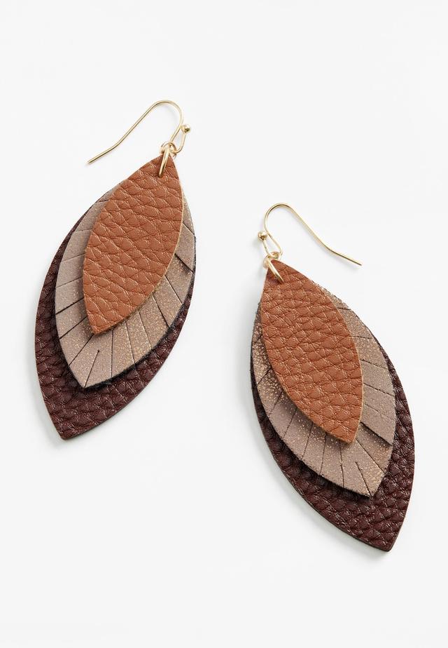 Faux Leather Leaf Drop Earrings Product Image