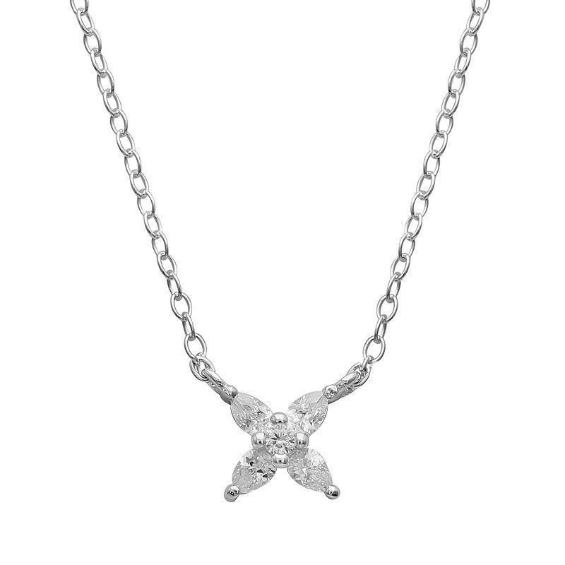 PRIMROSE Sterling Silver Pear Cubic Zirconia Flower Necklace, Womens Product Image