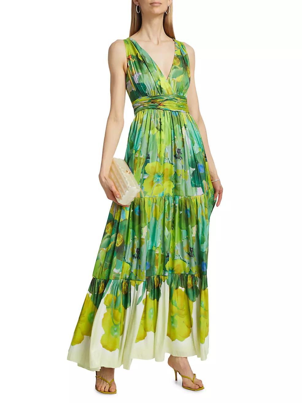 Gail Tiered Floral Satin Dress Product Image