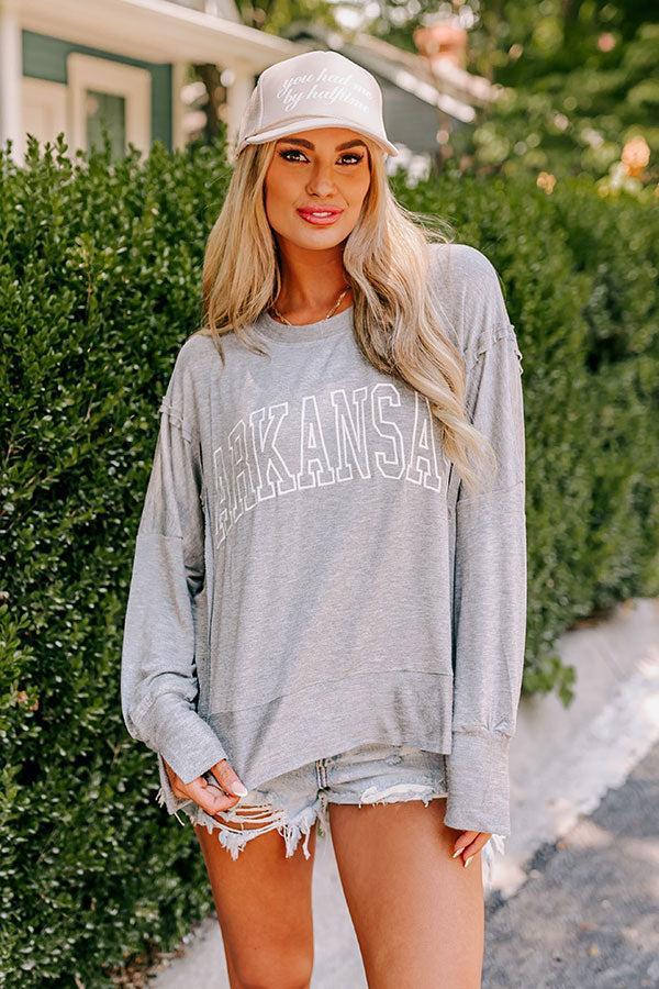 Arkansas Embroidered Long Sleeve Tee in Grey Product Image