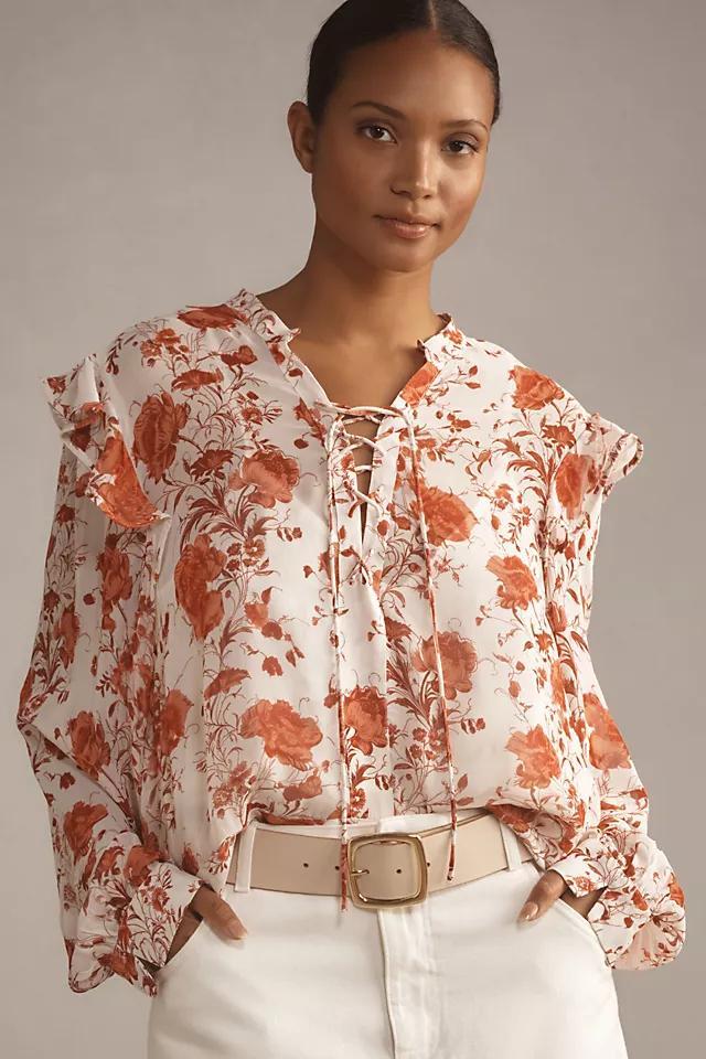 Maeve Long-Sleeve Ruffled Sheer Blouse Product Image